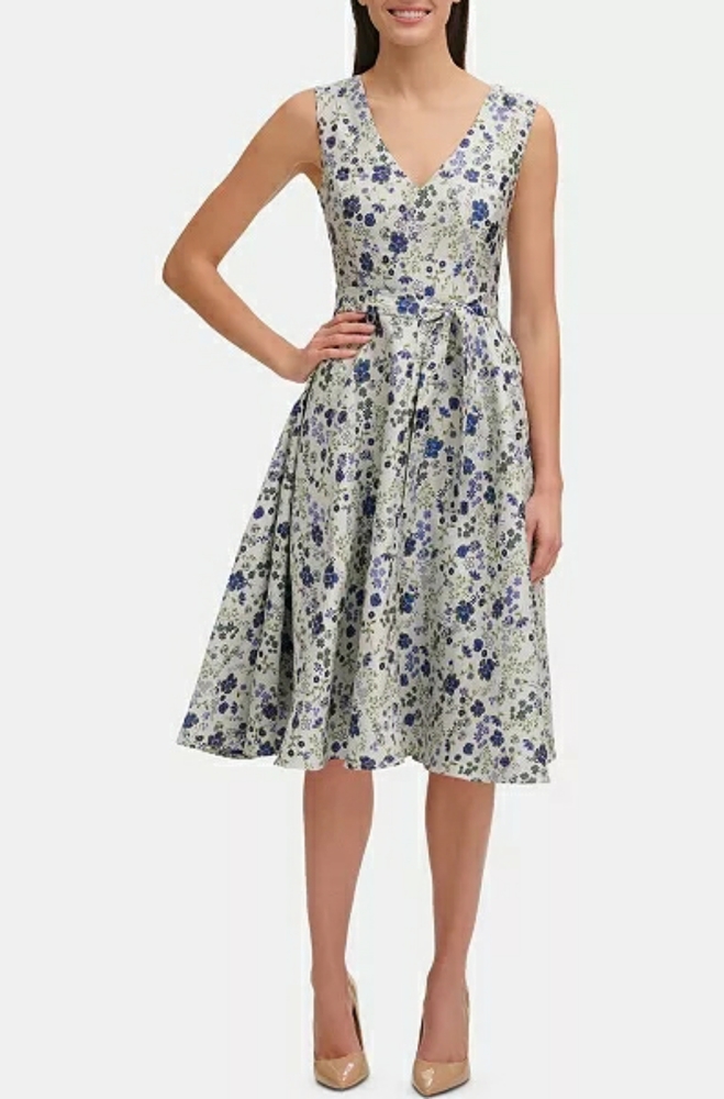Tommy Hilfiger Floral Jacquard Fit Flare Dr Marine